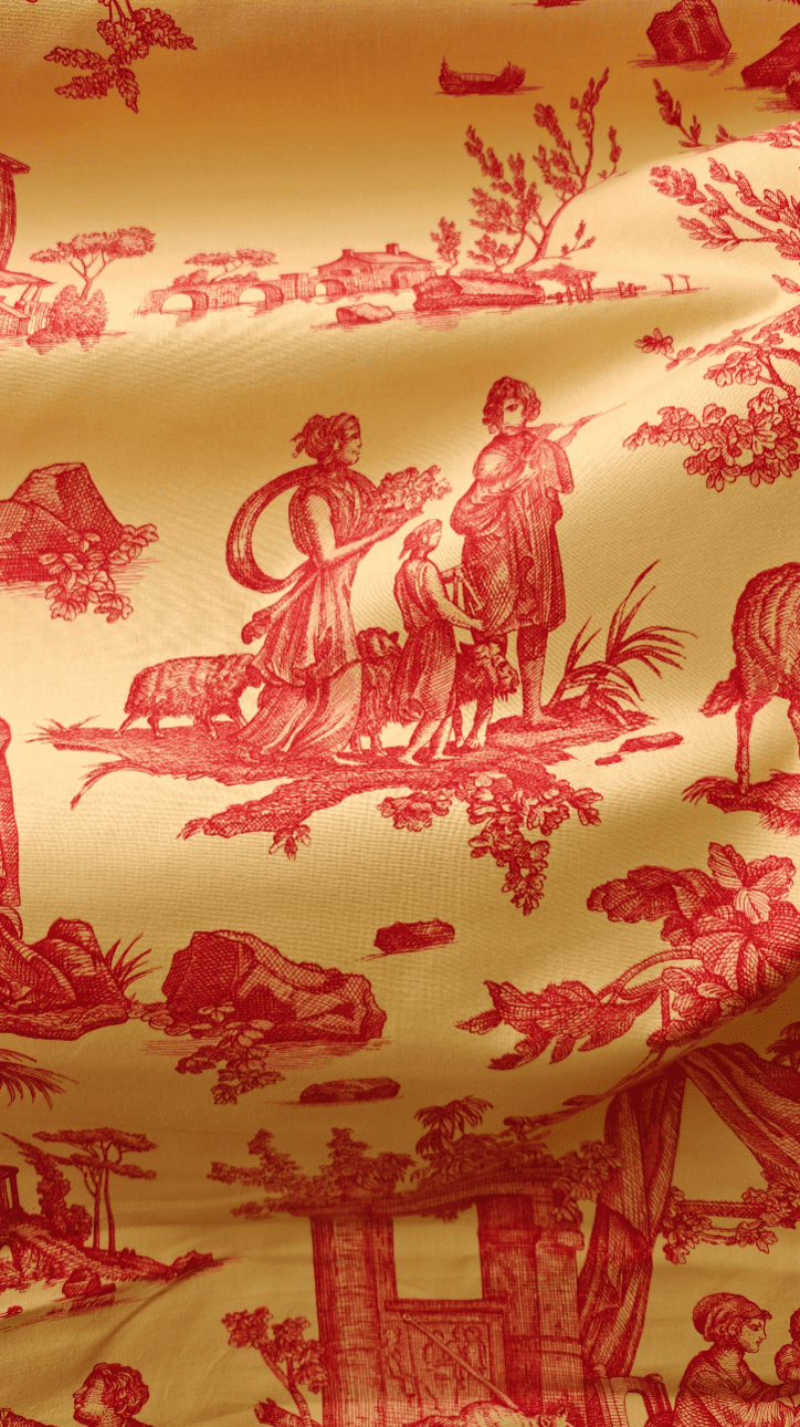 Toile de Jouy bleu ou rouge écru au mètre-Tissu-Autour du Tissu