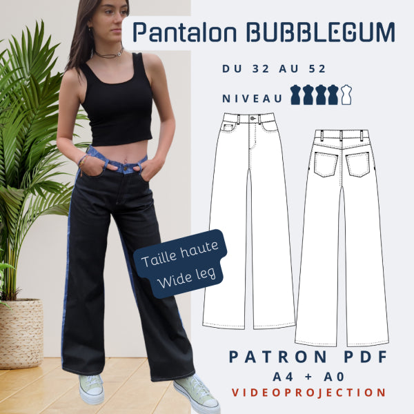 "BUBBLEGUM - Pantalon Femme - Tailles du 32 au 52 - tissu au mètre - Strasbourg Alsace - Autour du Tissu"