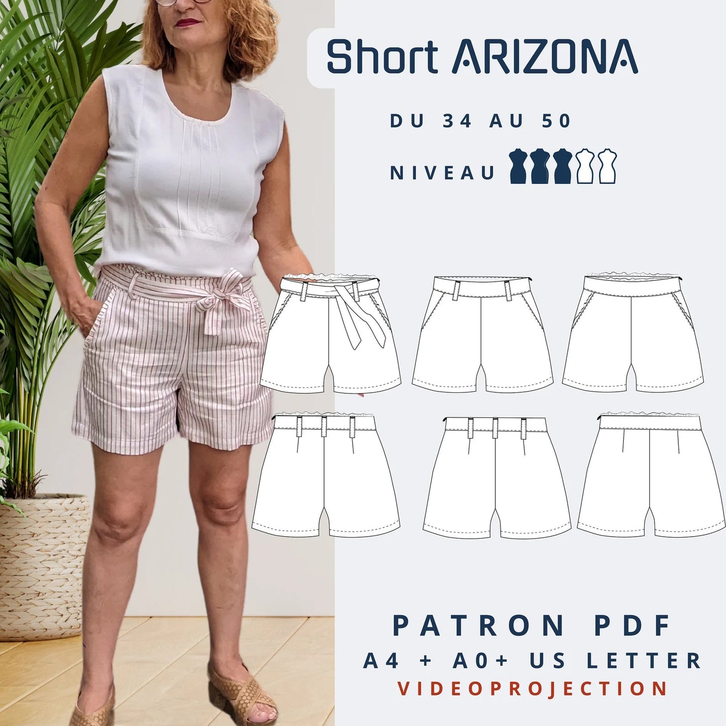 "ARIZONA - Short femme - Tailles 34 -> 50 - tissu au mètre - Strasbourg Alsace - Autour du Tissu"
