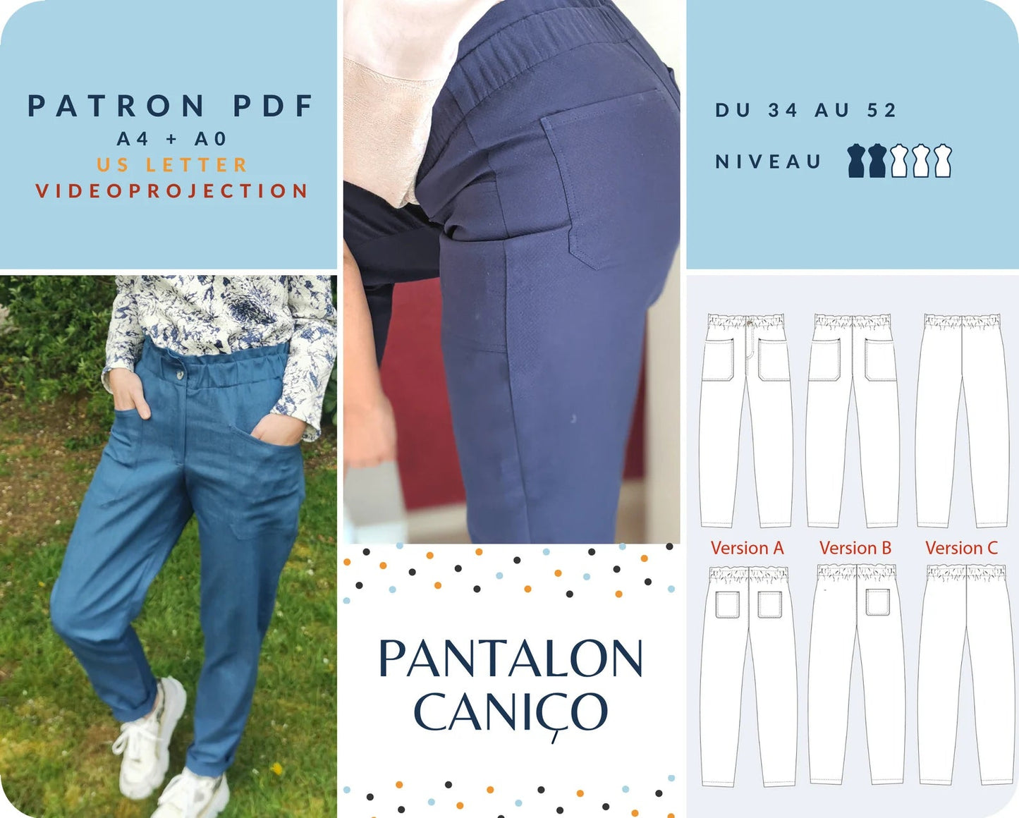 "CANICO - Pantalon Femme - Tailles 34 à 52 - tissu au mètre - Strasbourg Alsace - Autour du Tissu"