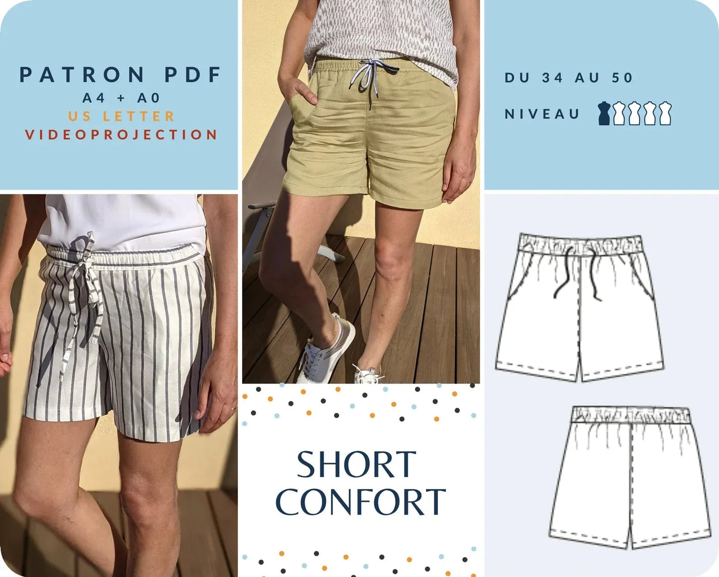 "CONFORT - Short Femme- Tailles 34 -> 50 - tissu au mètre - Strasbourg Alsace - Autour du Tissu"