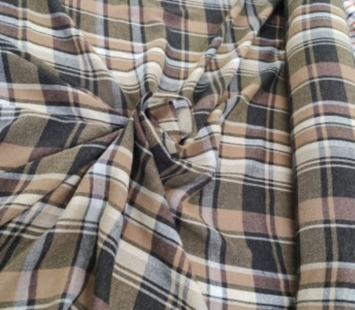 Tissu Vintage à Carreaux fluide marron - Autour du Tissu