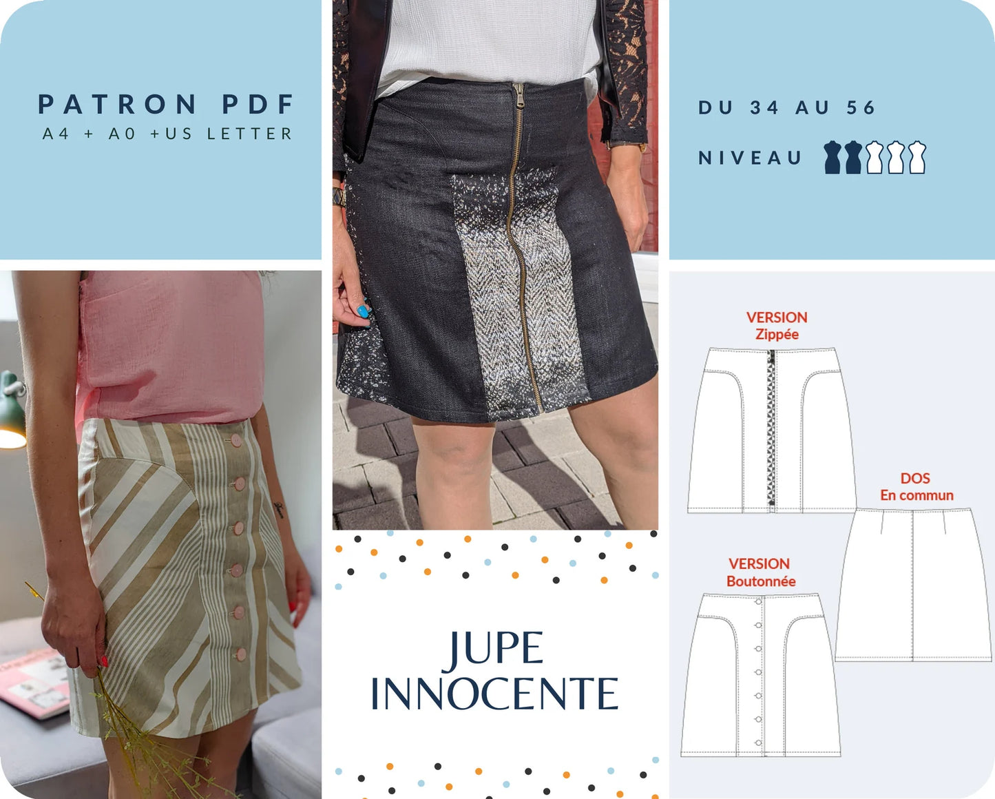 INNOCENTE - Jupe - du 34 au 56 - tissu au mètre - Strasbourg Alsace - Autour du Tissu