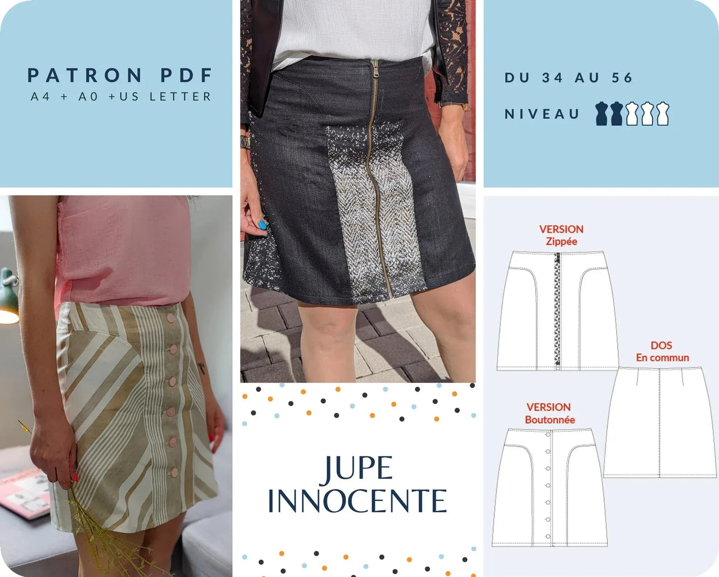 INNOCENTE - Jupe - du 34 au 56 - tissu au mètre - Strasbourg Alsace - Autour du Tissu