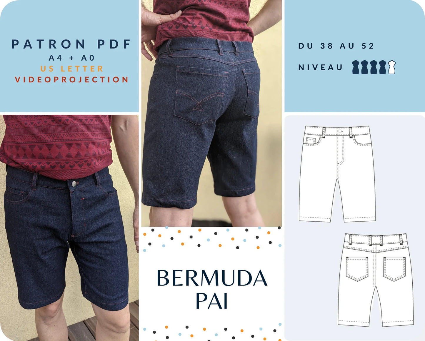 PAI - Bermuda Homme - Tailles 38 -> 52-patron-Autour du Tissu
