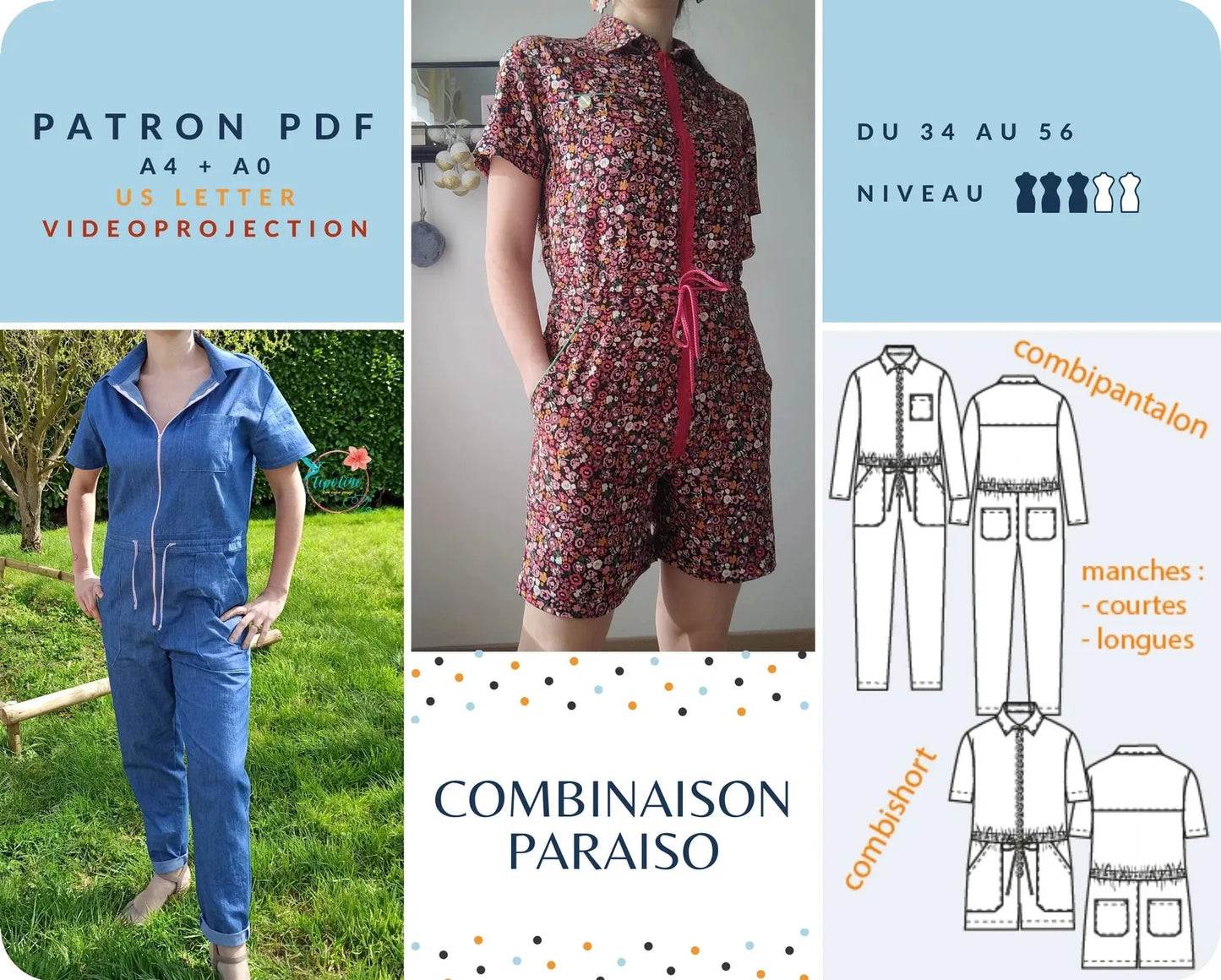 PARAISO - Combinaison - tailles de 34 à 56-patron-Autour du Tissu