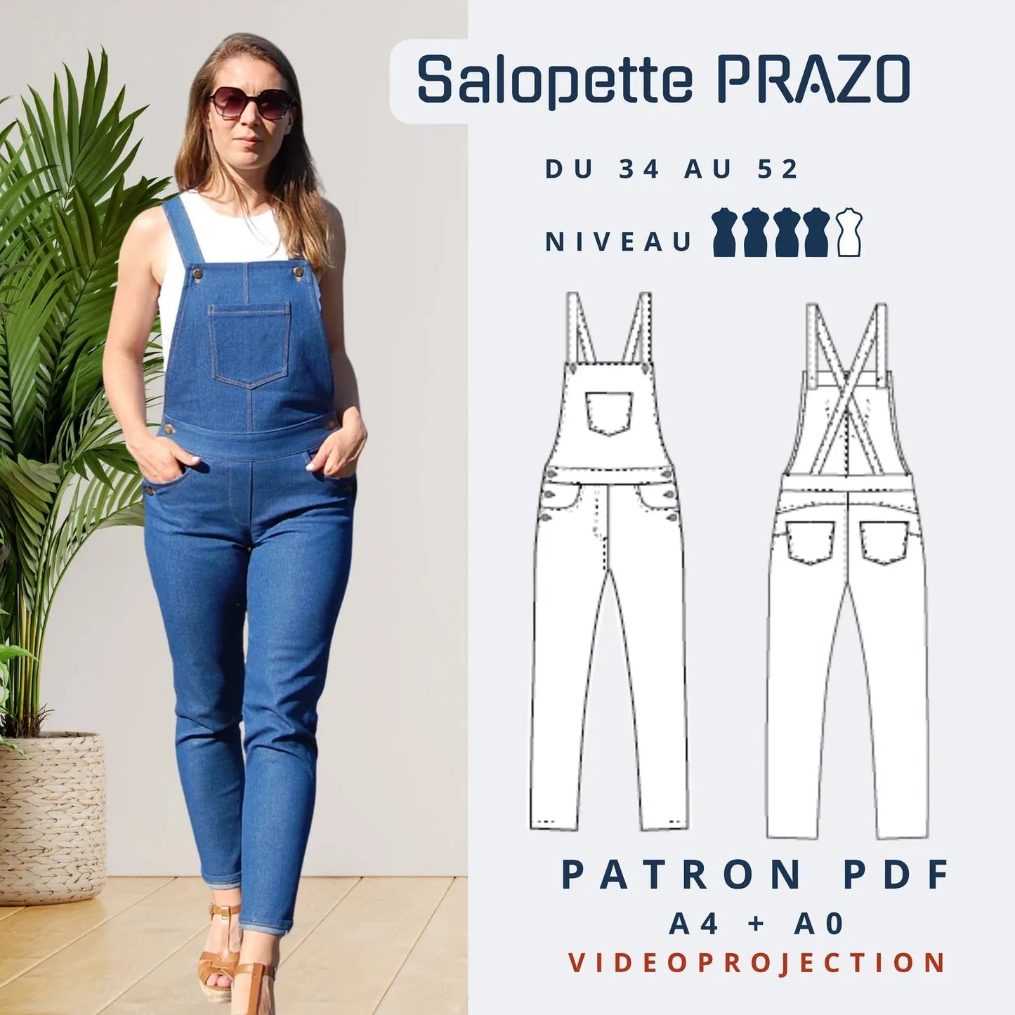 PRAZO - Salopette - Tailles 34 -> 52-patron-Autour du Tissu
