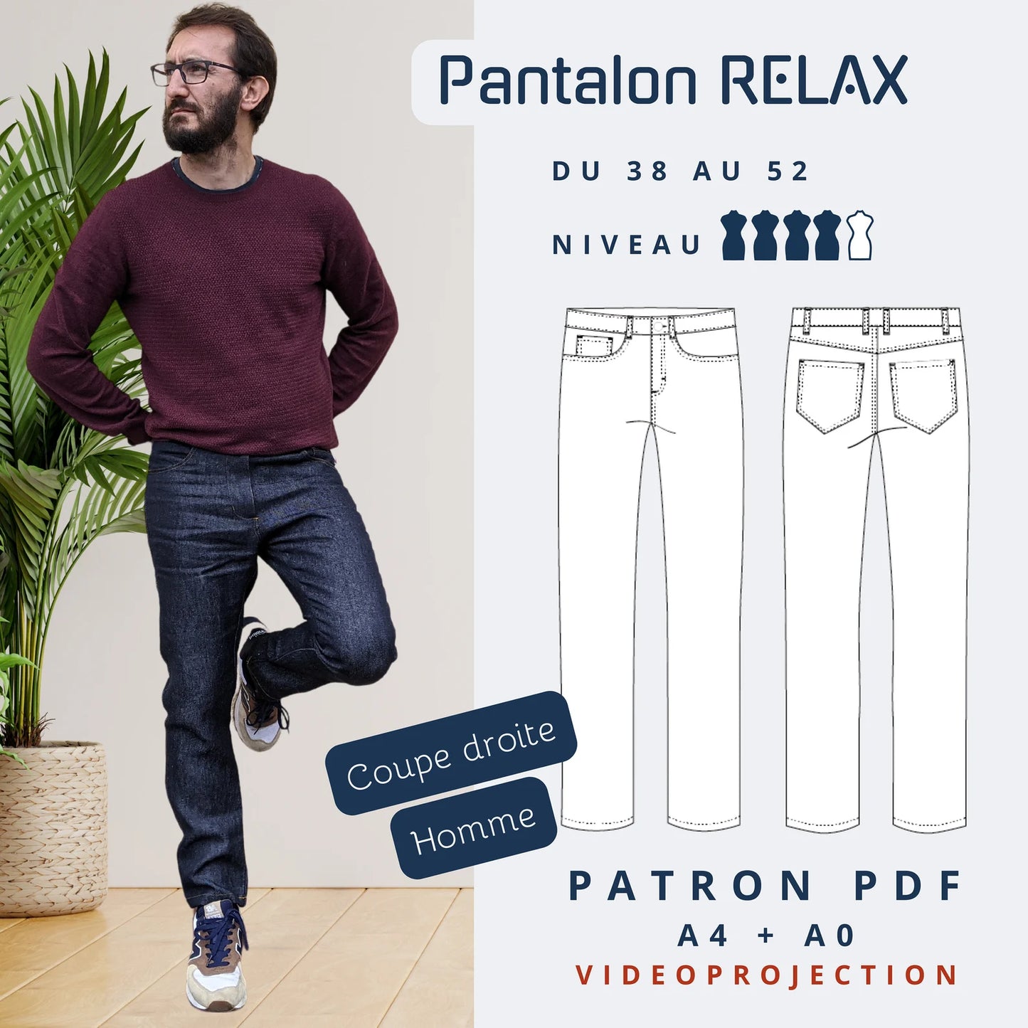 RELAX - Pantalon Homme - Tailles 38 -> 52-patron-Autour du Tissu
