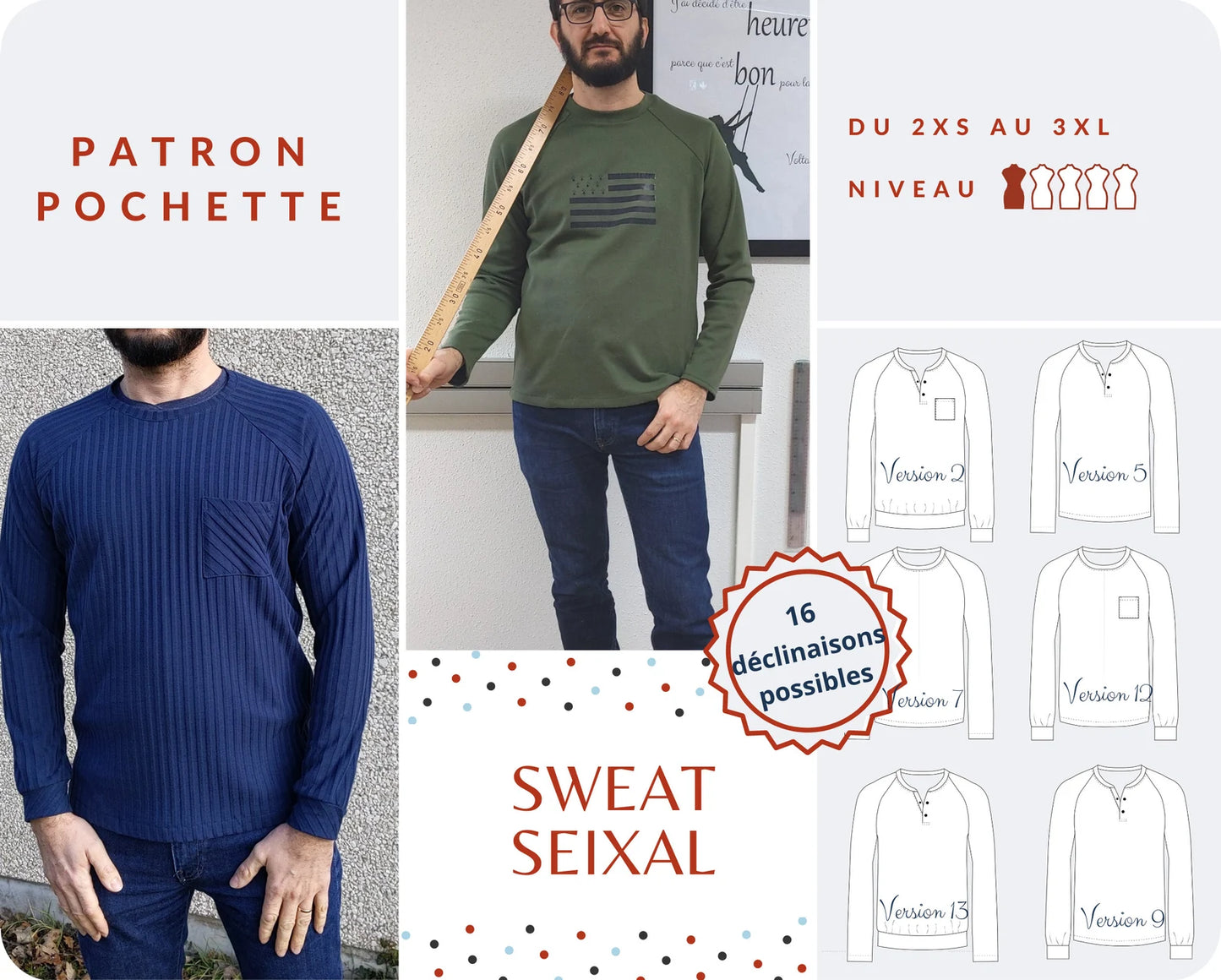 SEIXAL - Sweat, Pull, T-Shirt manches longues, Homme tailles 2XS -> 3XL-patron-Autour du Tissu