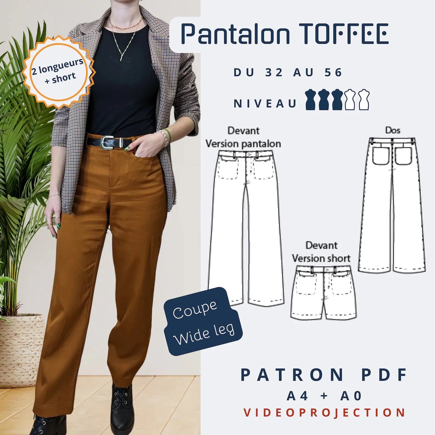 toffee - pantalon femme - tailles 32 -> 56-patron-autour du tissu