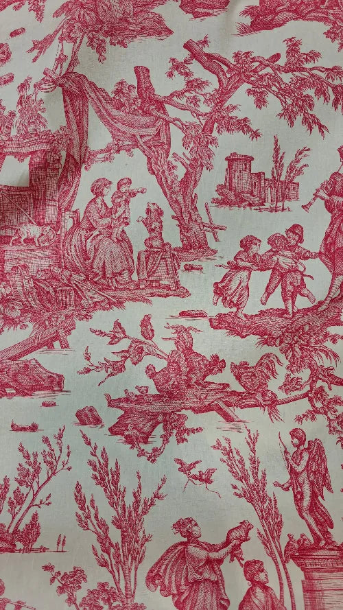 Détail — 👑 Toile de Jouy bleu ou rouge écru au mètre - Pièc | Autour du Tissu Strasbourg
