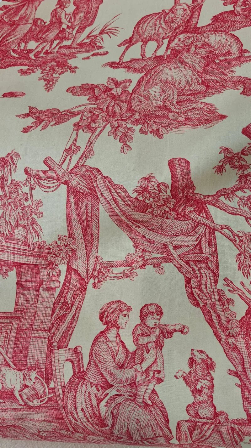 Détail — 👑 Toile de Jouy bleu ou rouge écru au mètre - Pièc | Autour du Tissu Strasbourg