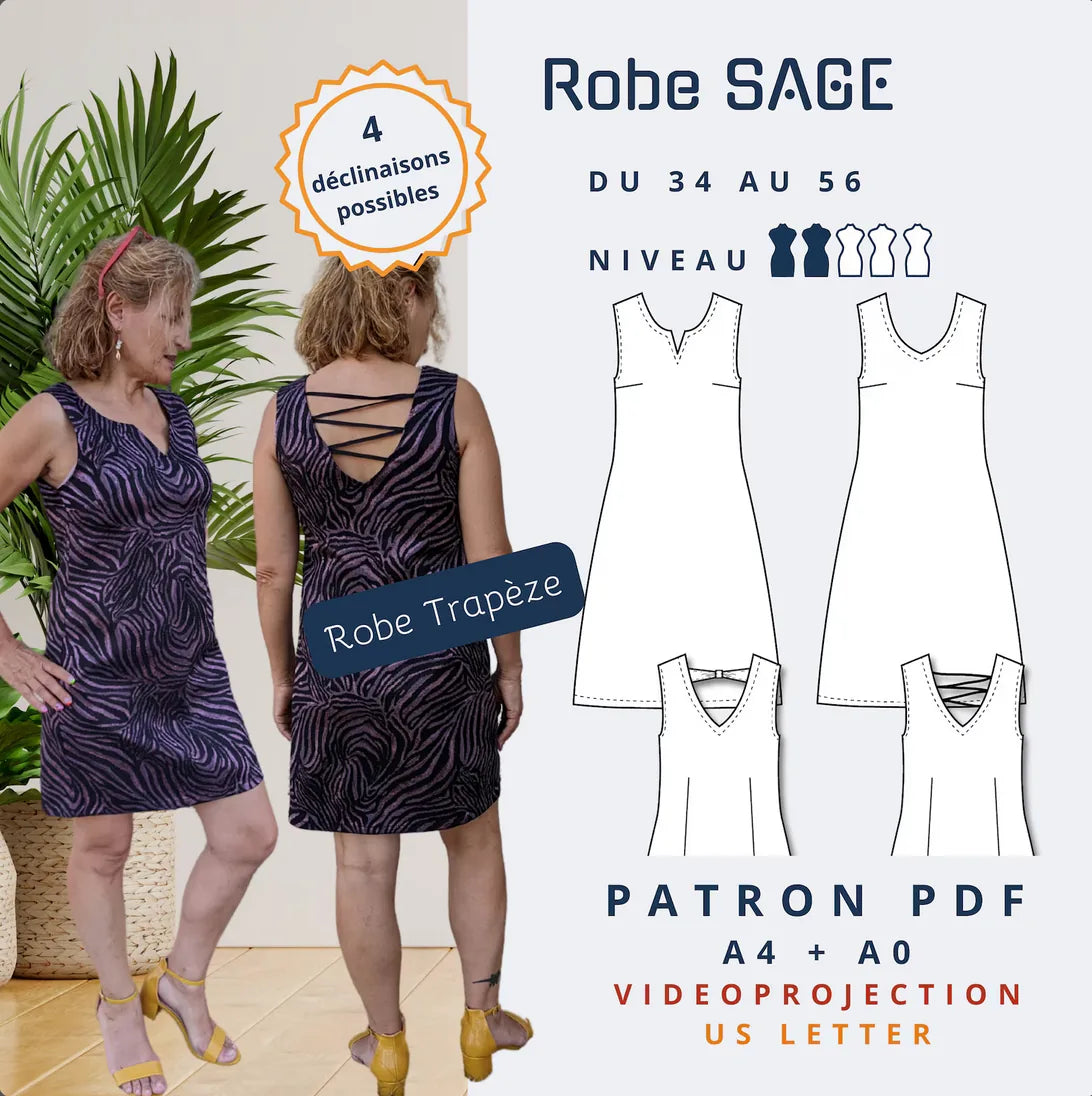 sage - robe - tailles 34 -> 56-patron-autour du tissu