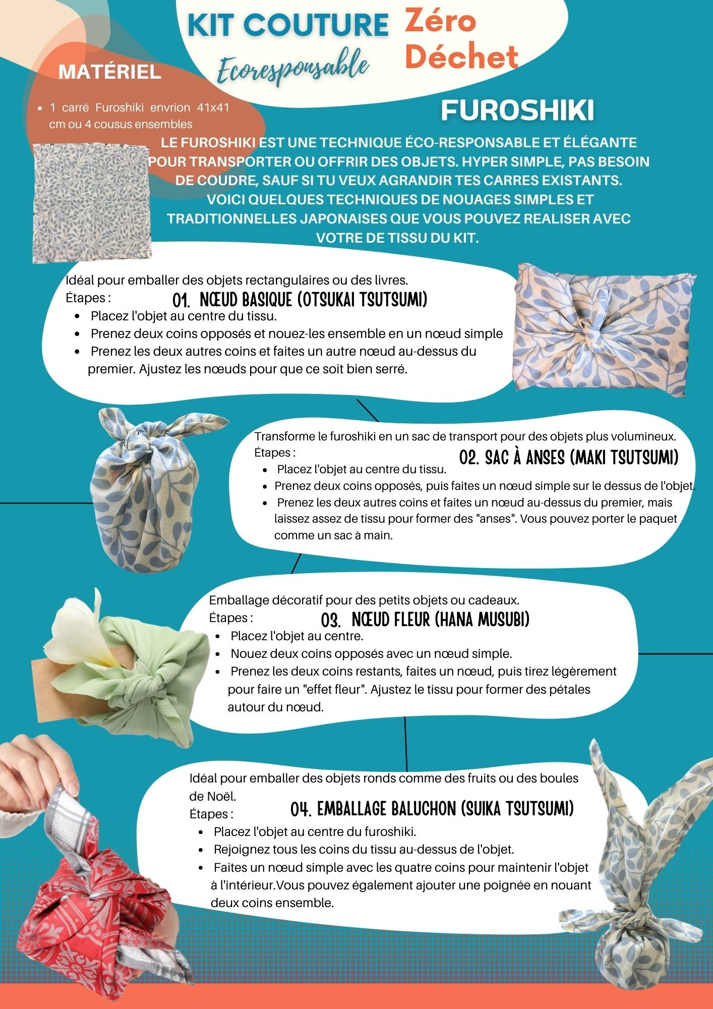 Le Tuto : Techniques Furoshiki, Sacs à Vrac, Pochons, Charlottes A Tester avec le Kit Zéro Déchet ! - kit couture - Strasb...