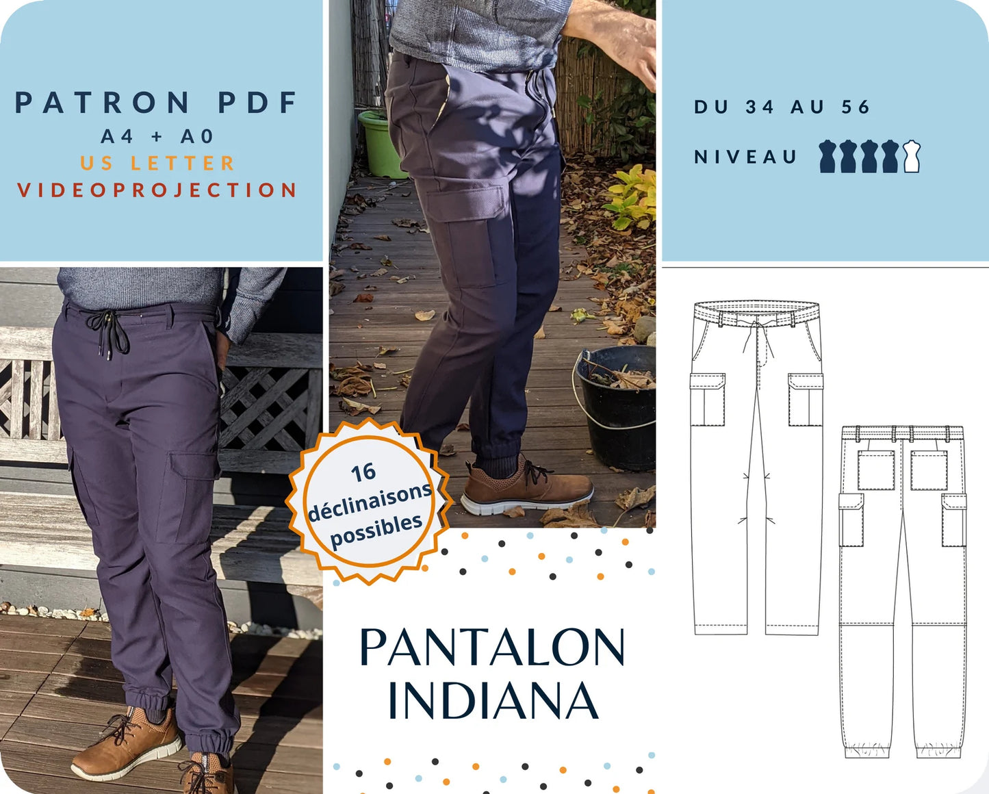 INDIANA - Pantalon Homme - Tailles 34 -> 56 - tissu au mètre - Strasbourg Alsace - Autour du Tissu