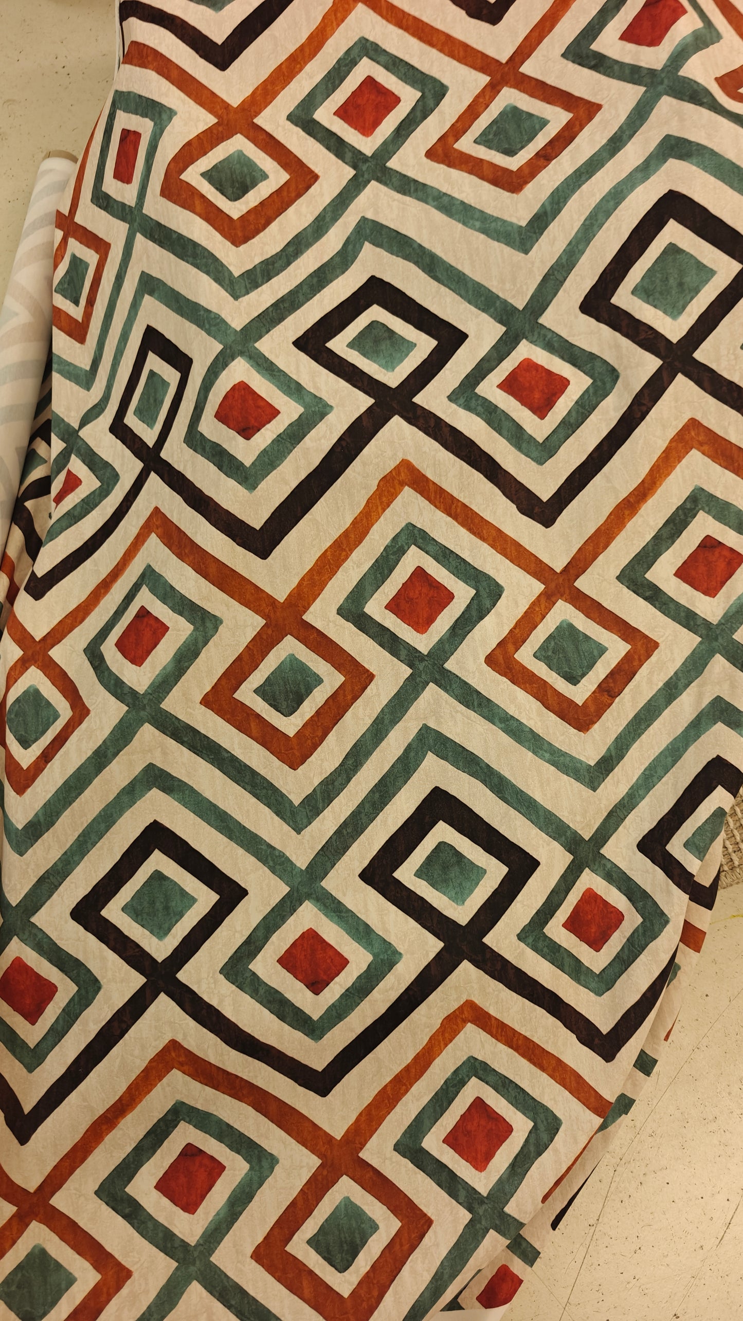 Coton Enduit Geometrique Ocre Kaki - 180x 140cm