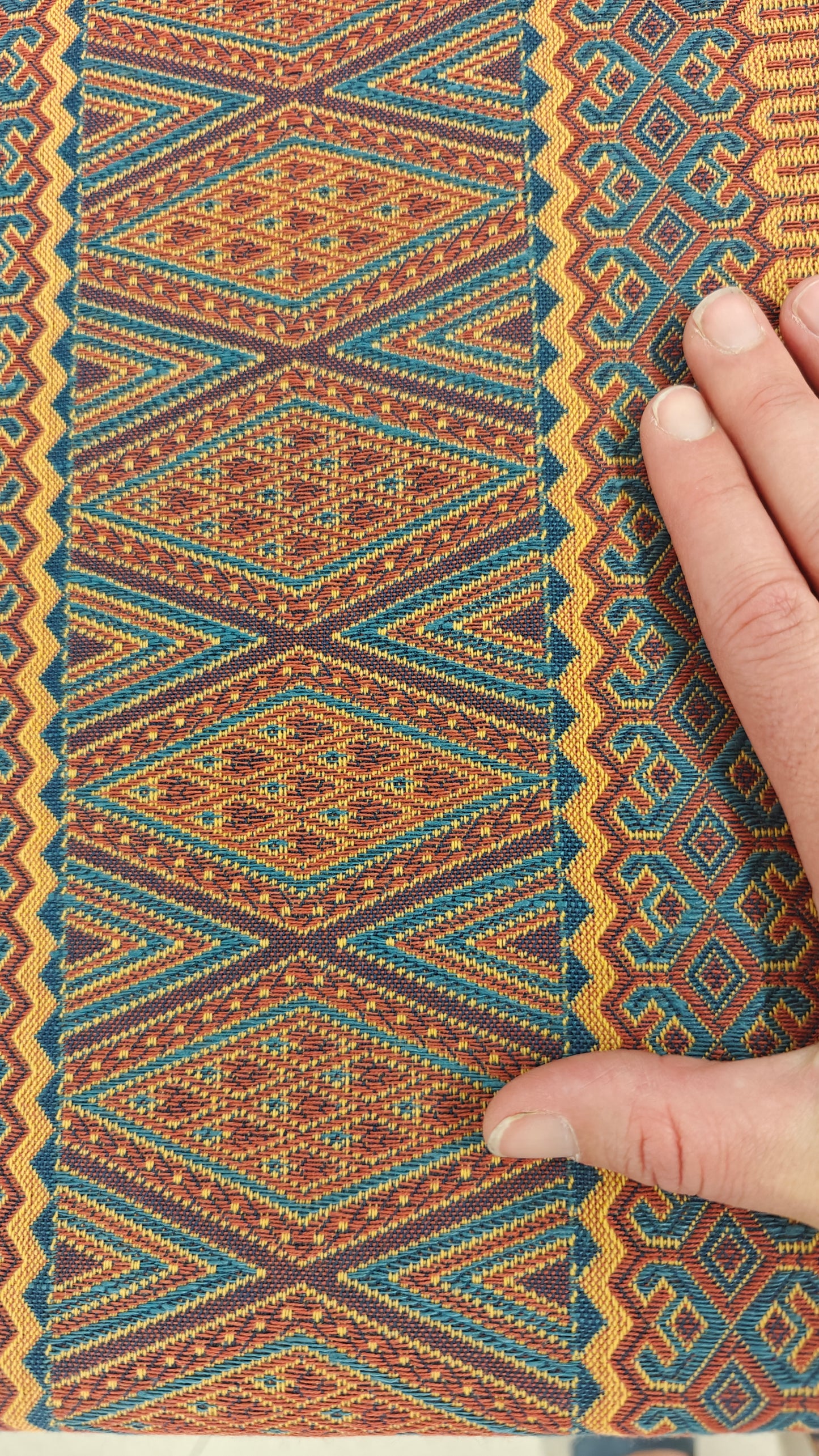 Jacquard Ethnique Bleu Petrole Ocre - 140cm