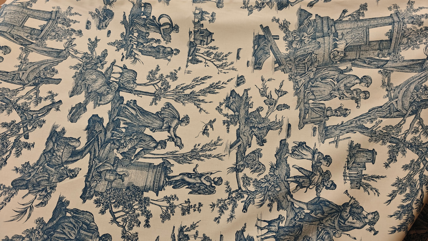 👑 Toile de Jouy bleu ou rouge écru au mètre - Pièce Rare