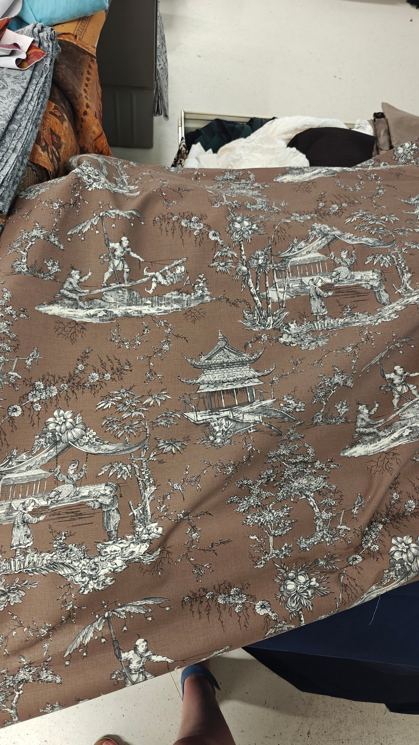 Toile de Jouy Chocolat Chinoiserie - 150cm