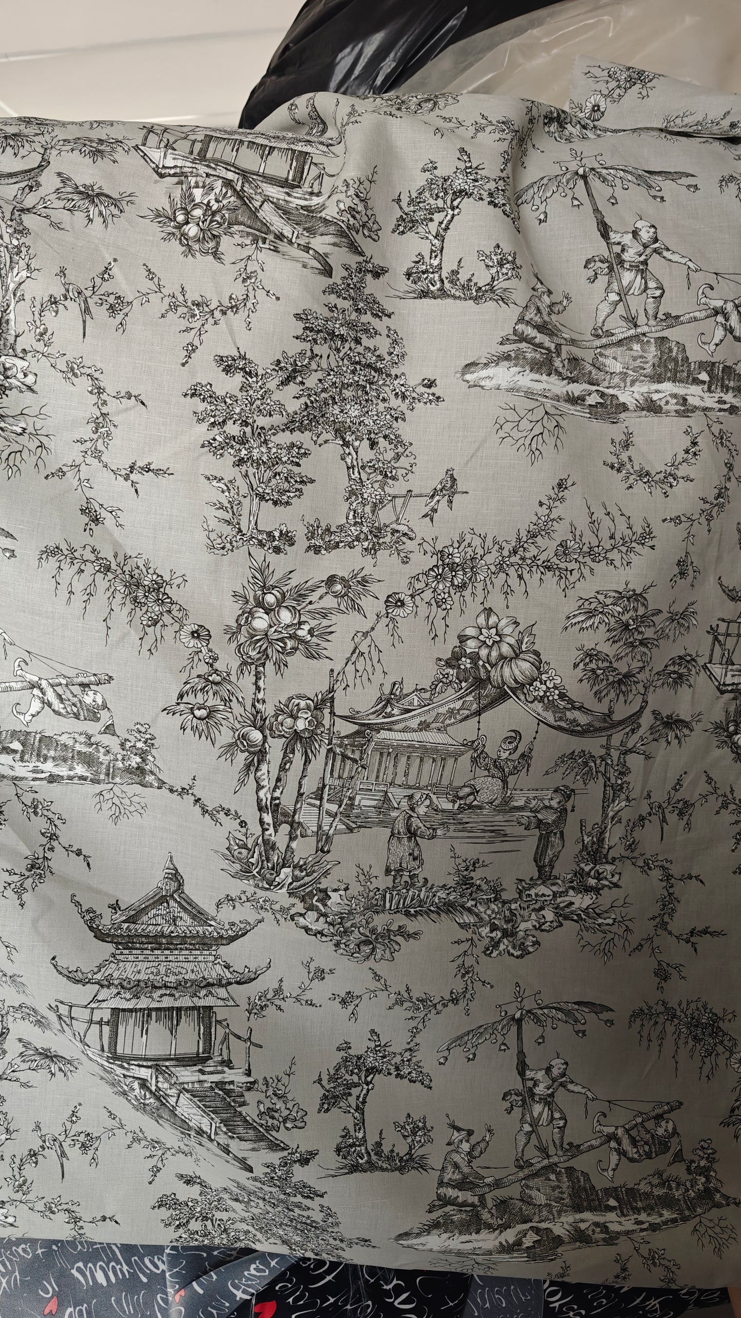 Toile de Jouy Grise COTON chinoiseries - 160cm