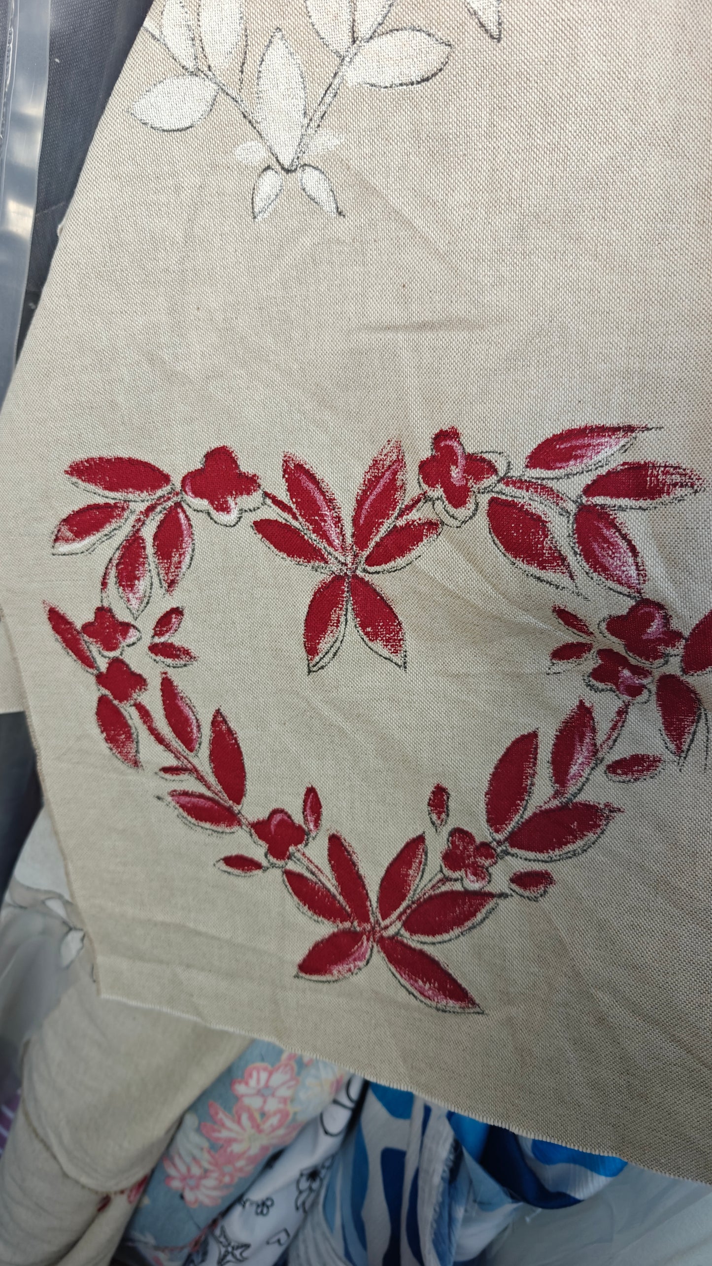 LIN épais motifs Coeurs Alsaciens Rouge et Blanc 100x150 cm