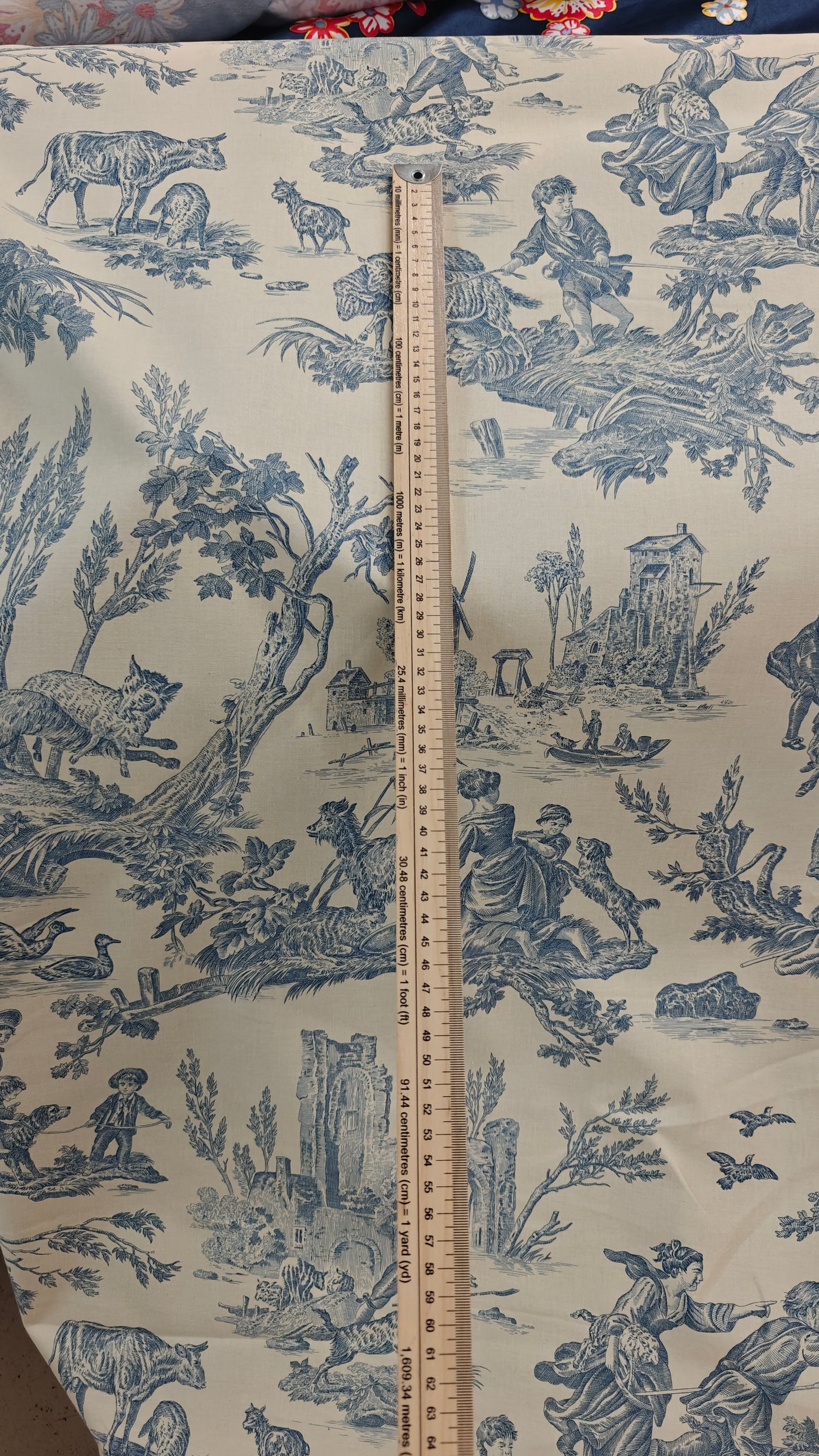 Toile de Jouy Bleue Ecru - 150cm