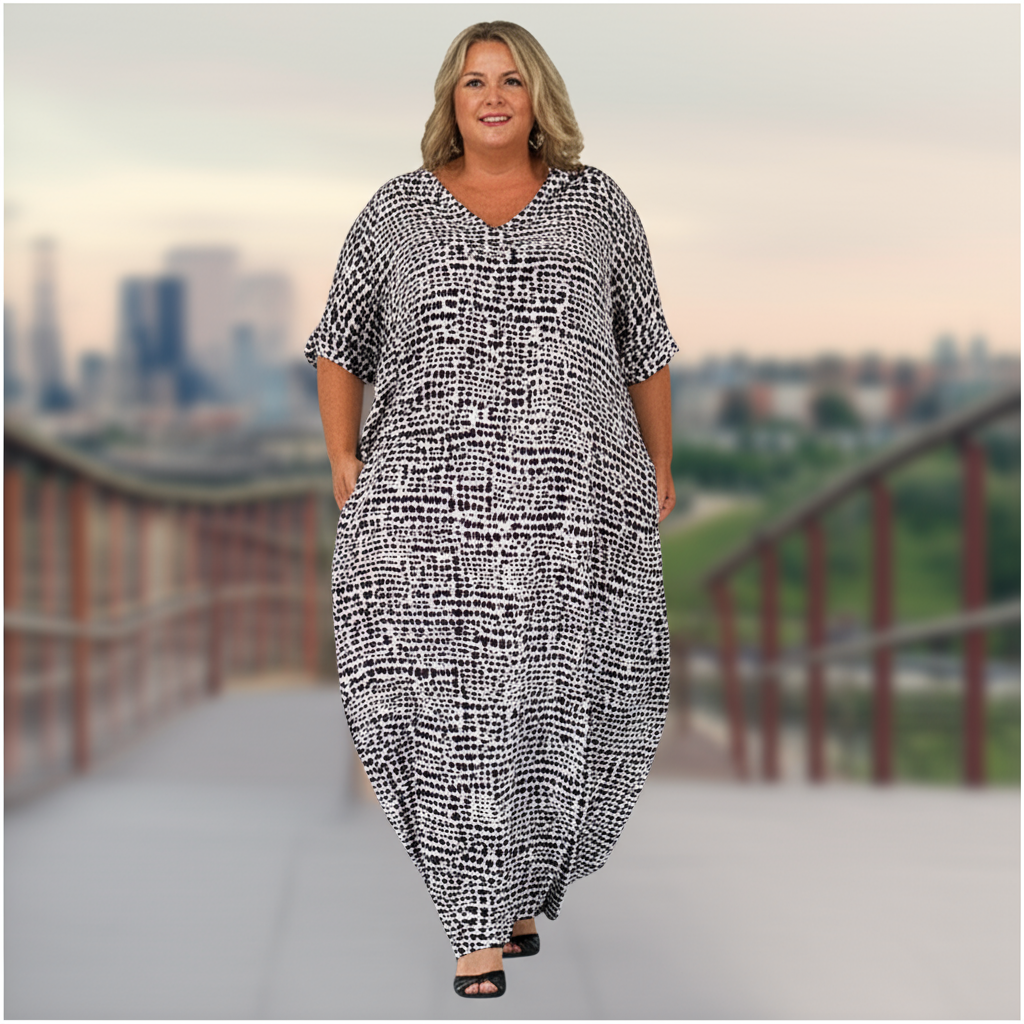 Robe viscose graphique noir et blanc