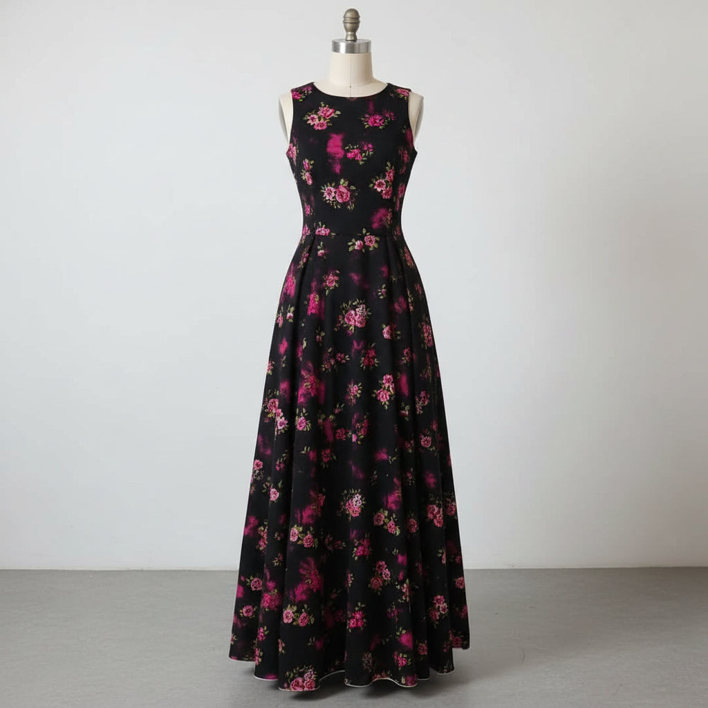 Jersey Coton Fleuri Fond Noir Stretch - Fin de Série - Fabrication Eu - 2 Coloris Dispo - Laize 150cm - Au Mètre