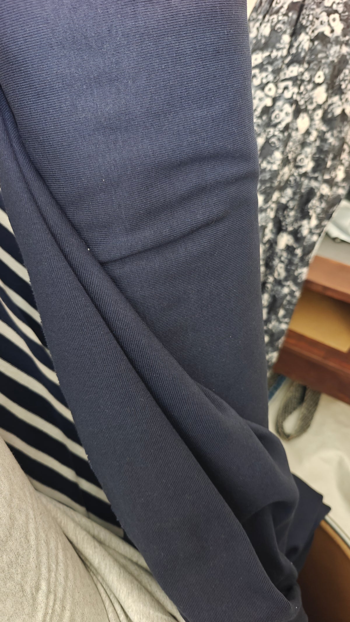 Jersey Fin 100% Coton — Bleu / Gris Chiné / Blanc · au mètre × 150cm | -60%