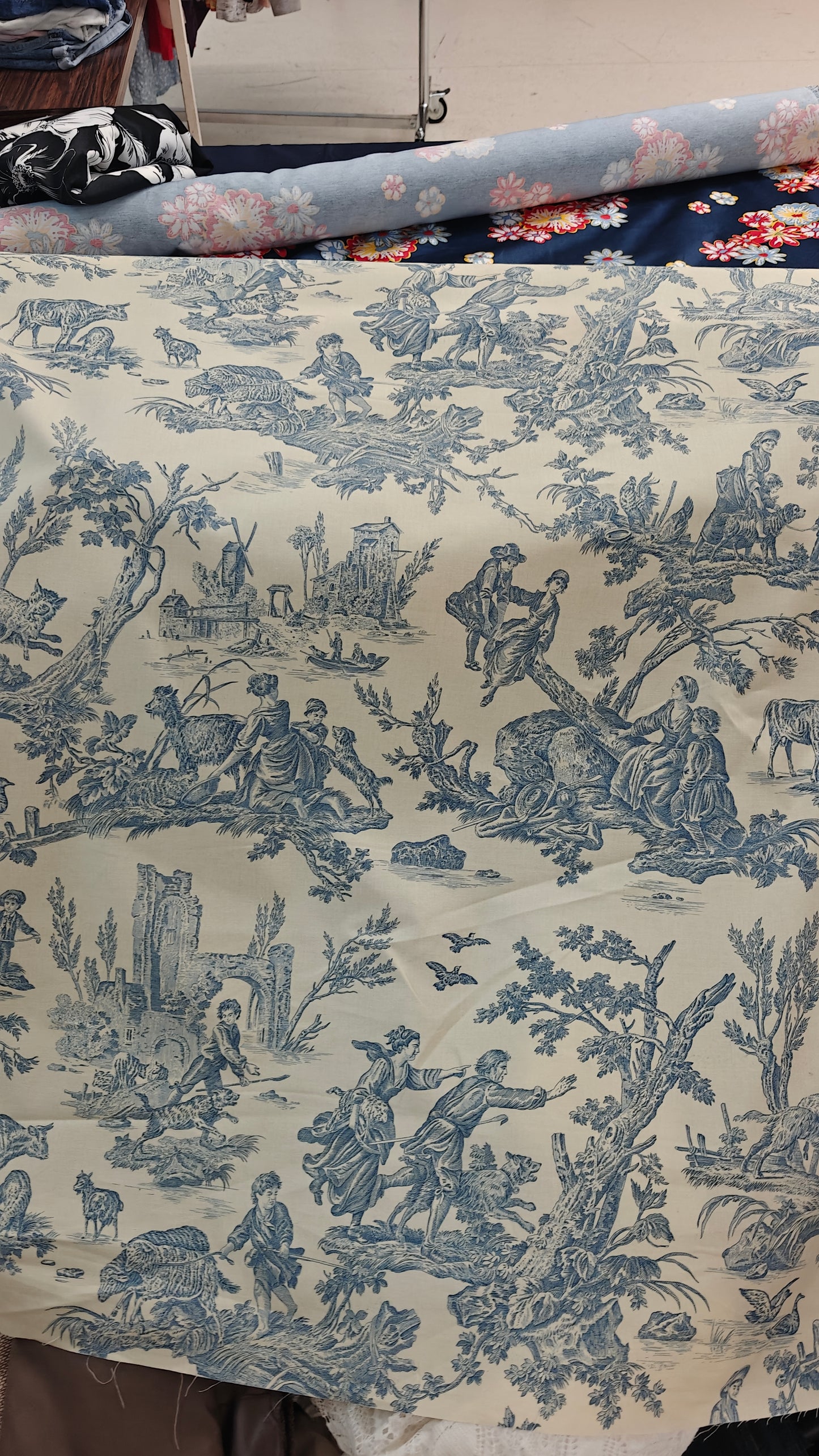 Toile de Jouy Bleue Ecru - 150cm