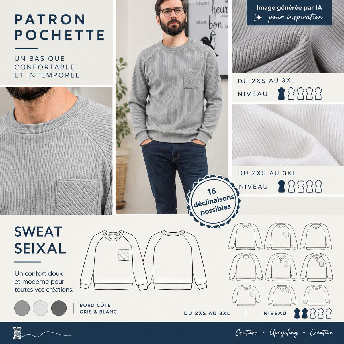 SEIXAL - Sweat, Pull, T-Shirt manches longues, Homme tailles 2XS -> 3XL