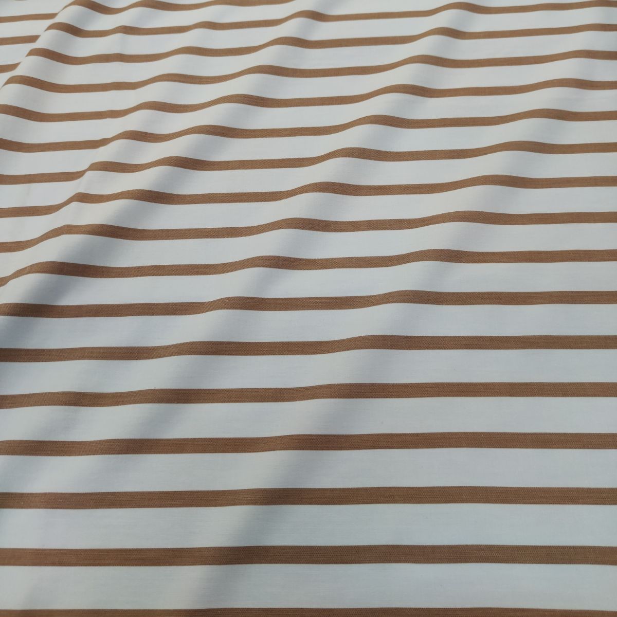 Popeline Coton rayée bleue marron 200x150cm-Autour du Tissu