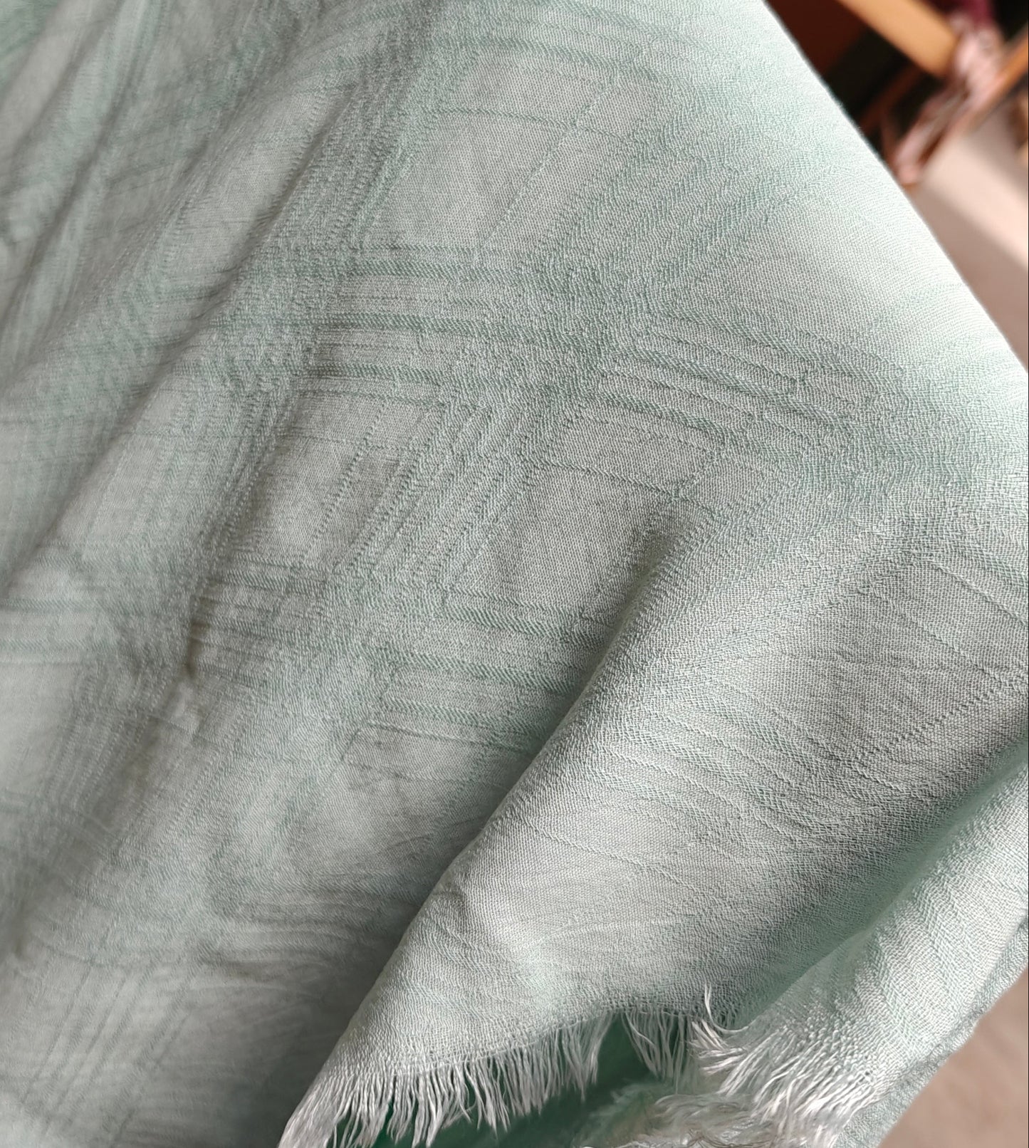 Coton fluide chevron vert d'eau 300×140 cm – Coupon Strasbourg