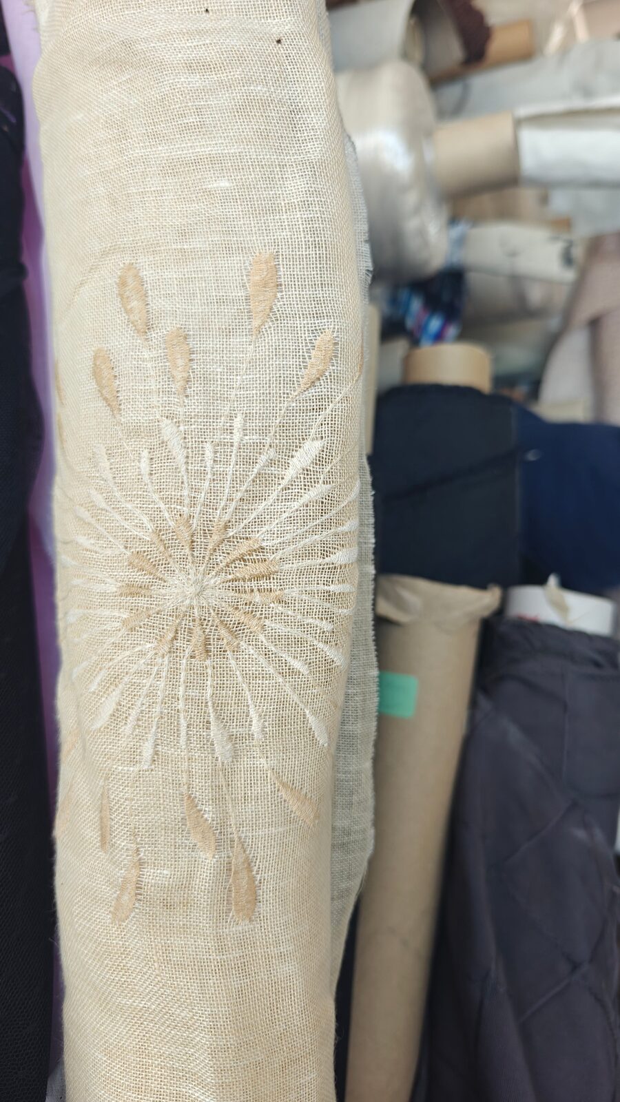 Voile 100% lin brode beige coupon