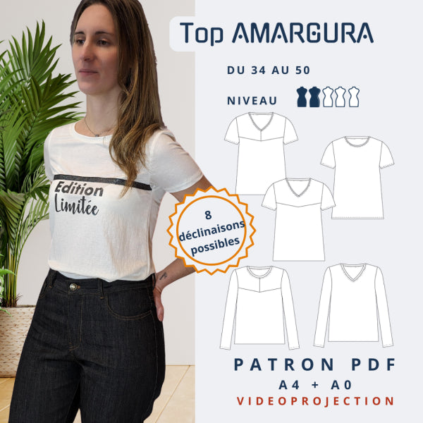 "AMARGURA - Top Femme - Tailles du 34 au 50 - tissu au mètre - Strasbourg Alsace - Autour du Tissu"