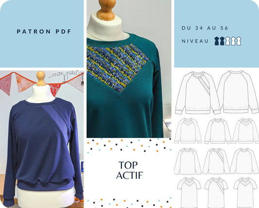 "ACTIF  Top - Sweat - Pull Femme - tailles 34 -> 56 - tissu au mètre - Strasbourg Alsace - Autour du Tissu"