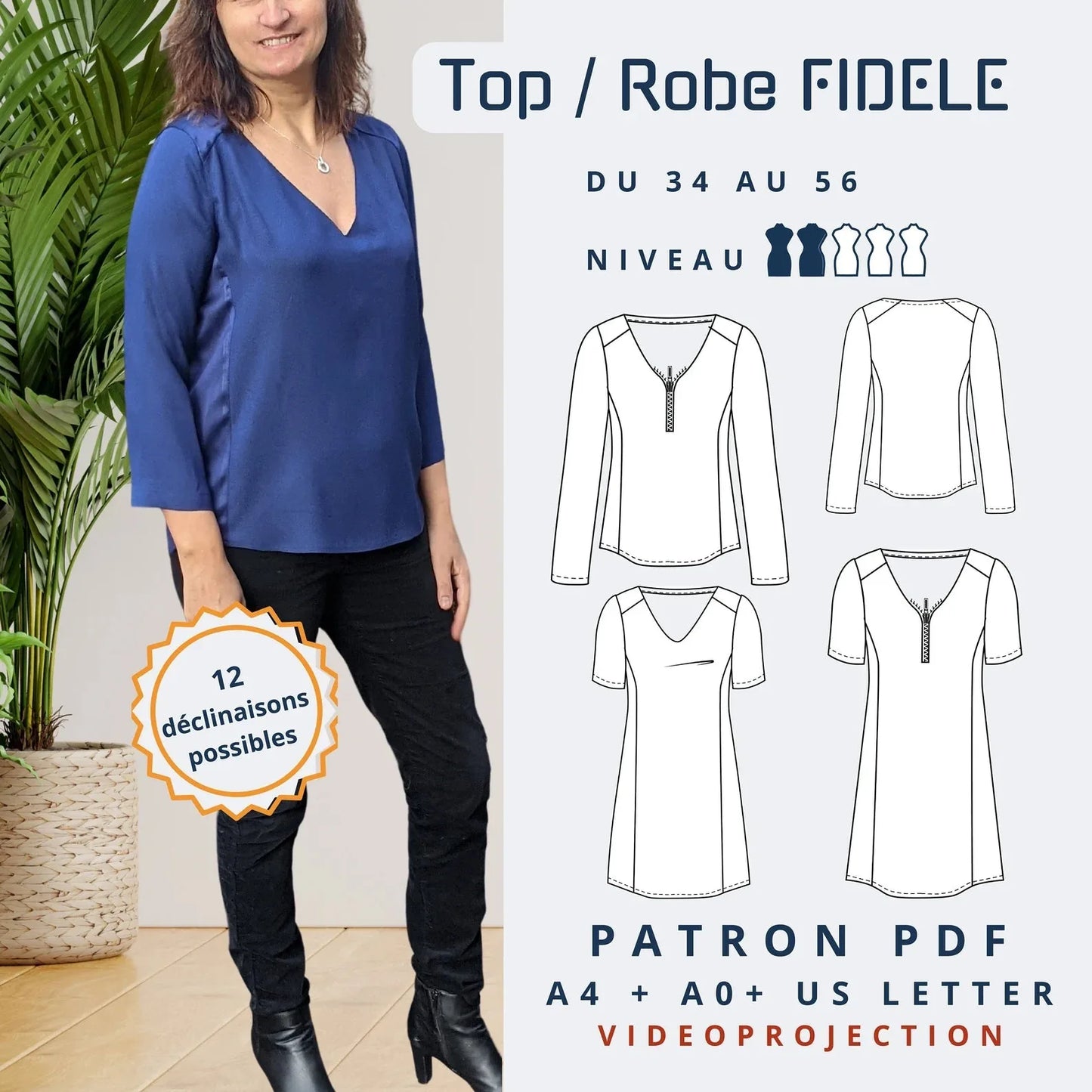 "FIDELE - Top/Robe Femme - Tailles 34 à 56 - tissu au mètre - Strasbourg Alsace - Autour du Tissu"