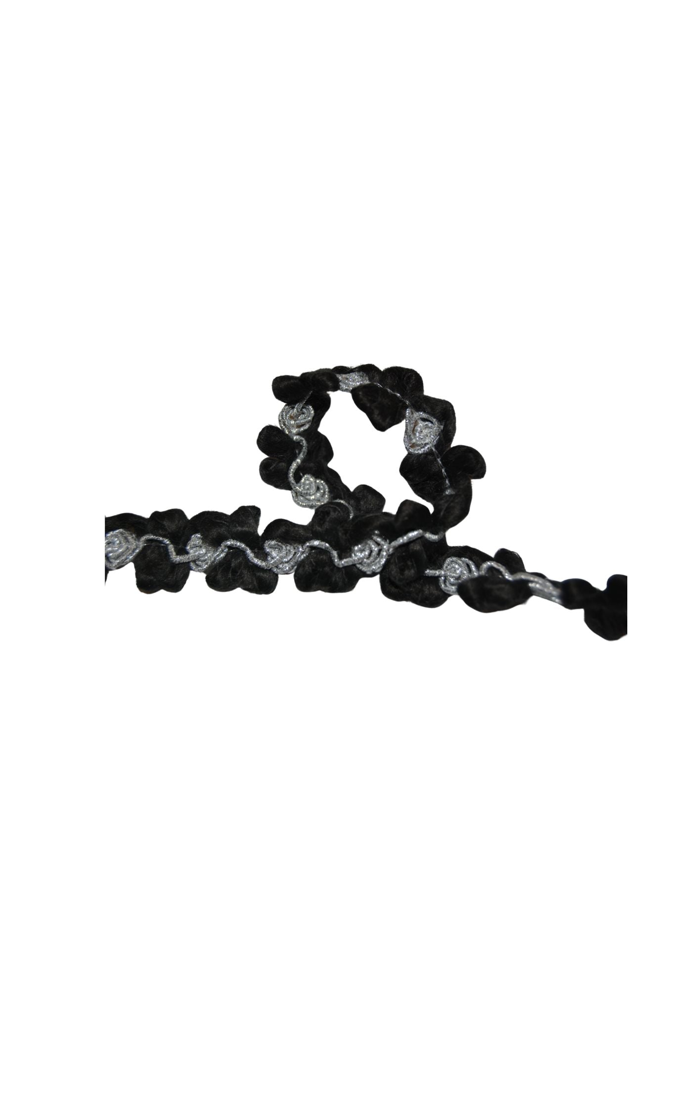 Galon 30 mm synthétique Noir Argenté Fleur - galon décoratif - Strasbourg Alsace - Autour du Tissu