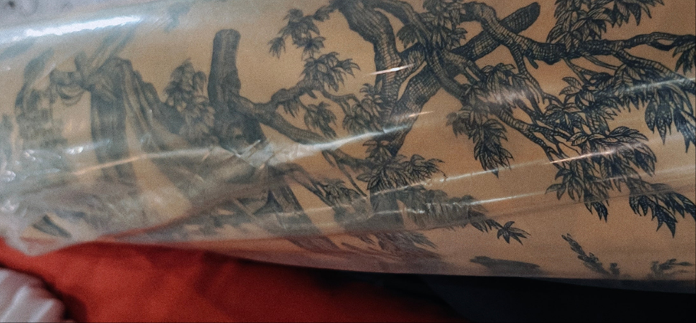 Toile de Jouy bleu écru au mètre