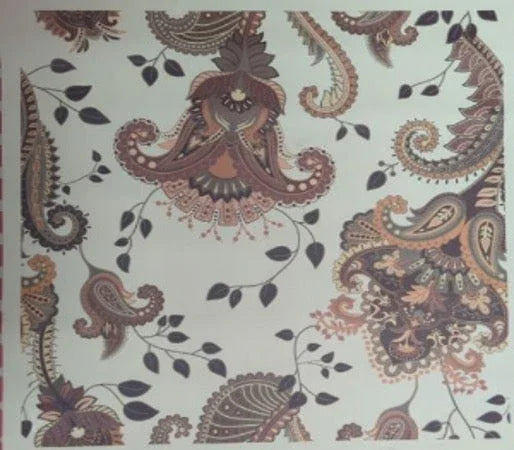 panneau nature vintage floral simili motifs marron rose sur fond blanc cassé - autour du tissu