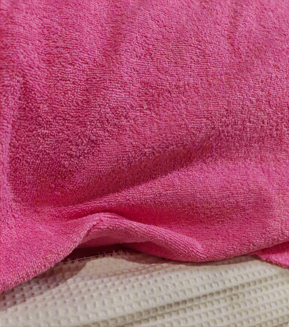 Éponge bouclette 100% coton rose 150cm — Tissu récupéré Strasbourg | Autour du Tissu