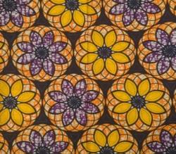 Wax Fleur Multi Orange Jaune Violet sur Fond Noir - Complet (6 yards)