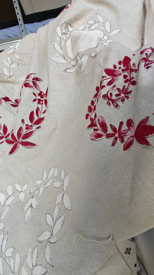 Lin epais motifs Coeurs Alsaciens rouge et blanc - vue 1