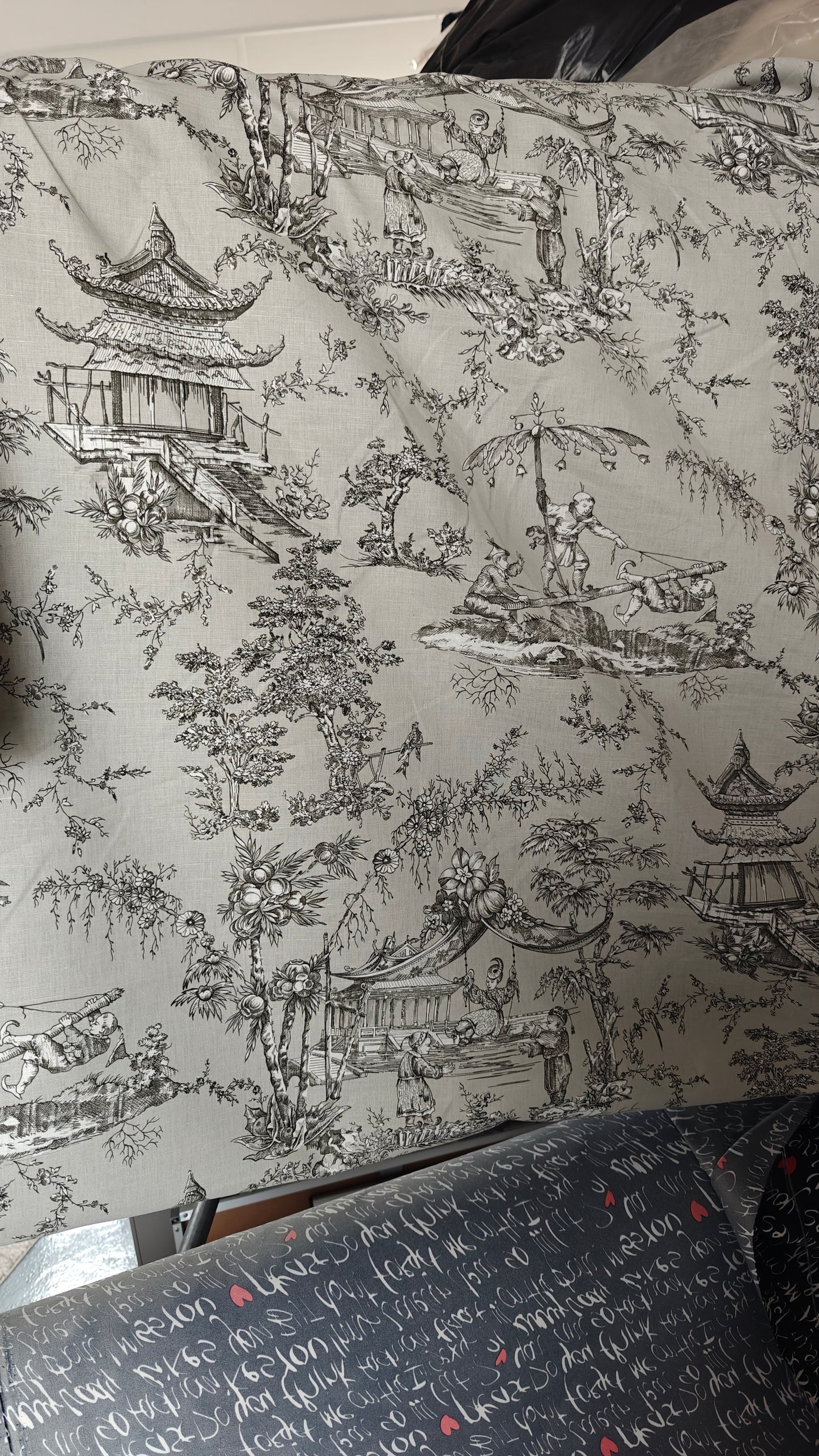 Toile de Jouy Grise COTON chinoiseries - 160cm