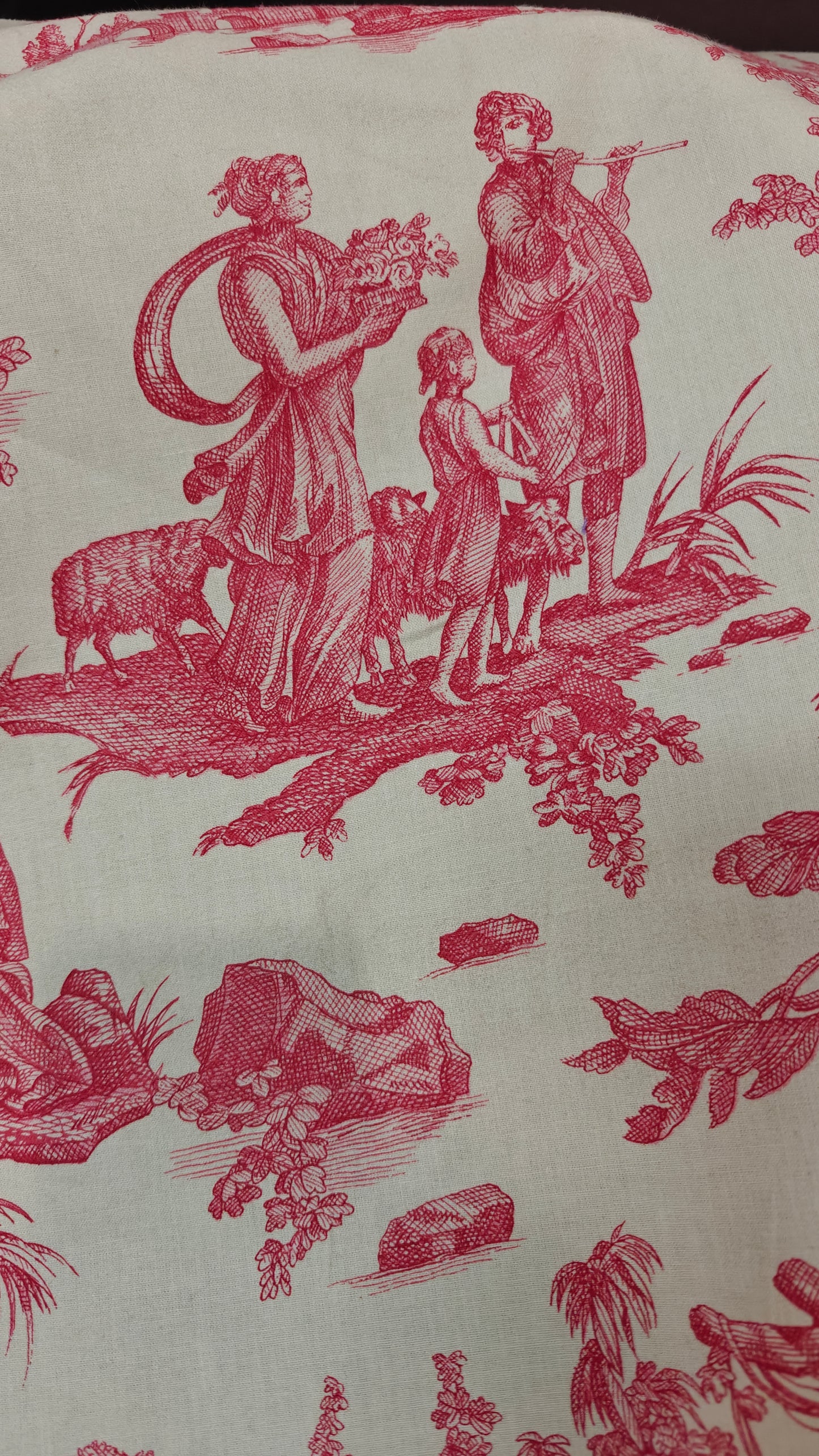 Détail — 👑 Toile de Jouy bleu ou rouge écru au mètre - Pièc | Autour du Tissu Strasbourg