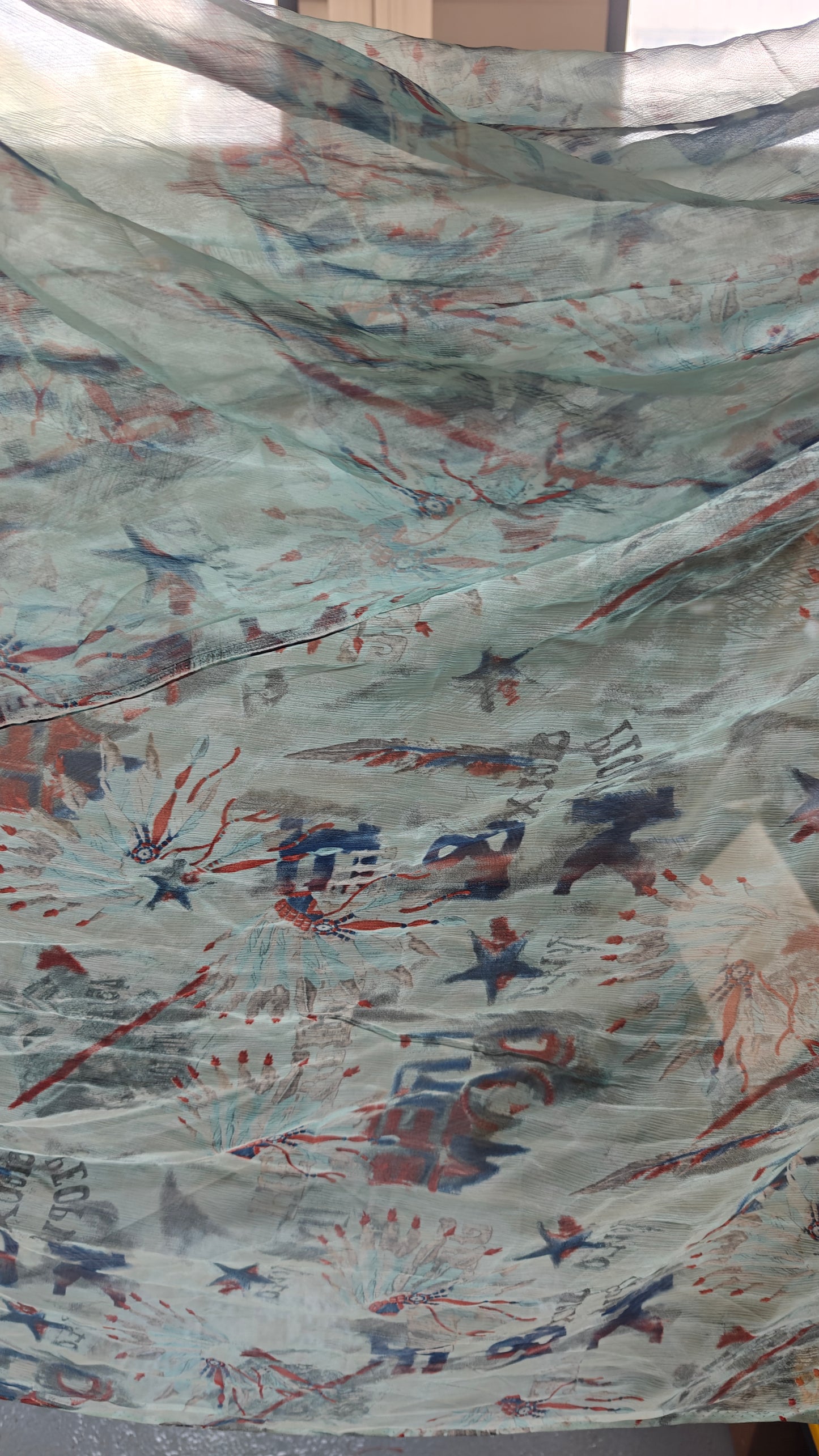 VOILAGE IMPRIME BLEU 250X140