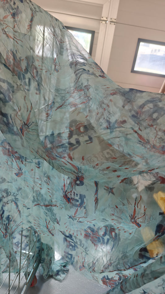 VOILAGE IMPRIME BLEU 250X140