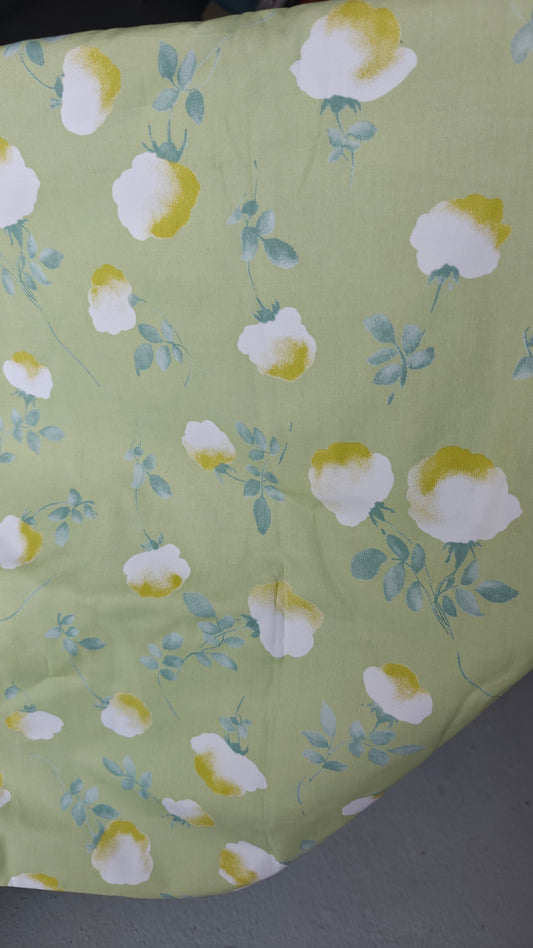 Coton Vert Menthe Fleurs Aquarelle - Destockage