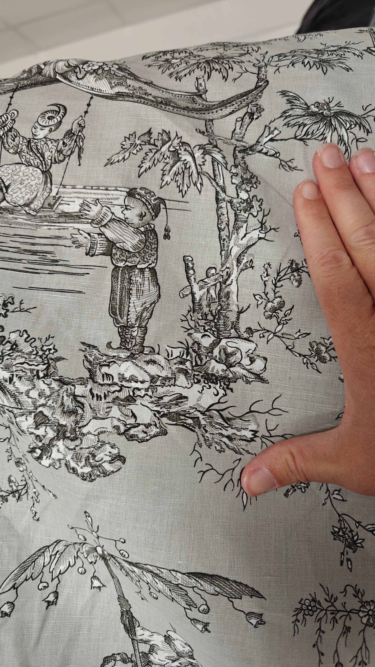 Toile de Jouy Grise COTON chinoiseries - 160cm