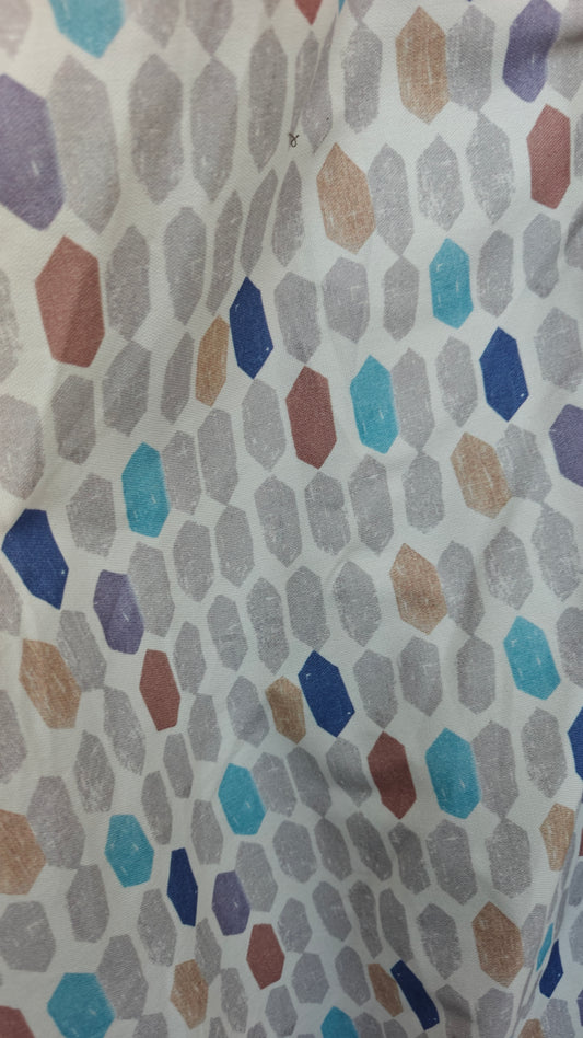 Toile coton géométrique multicolore bleu